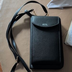 Black Crossbody Phone Wallet Bag with Zip and Flap